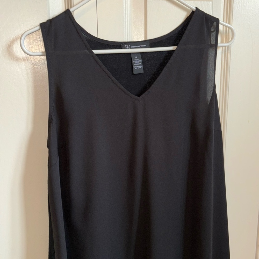 Great condition INC size M black sleeveless top 2 materials slightly seethrough